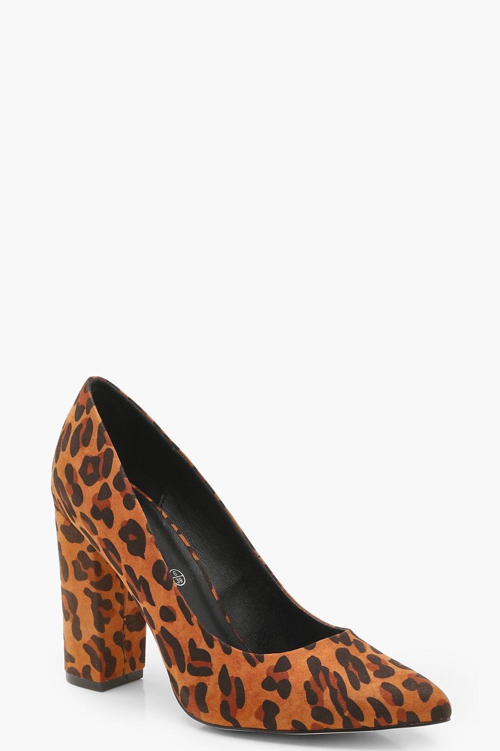 leopard block heels