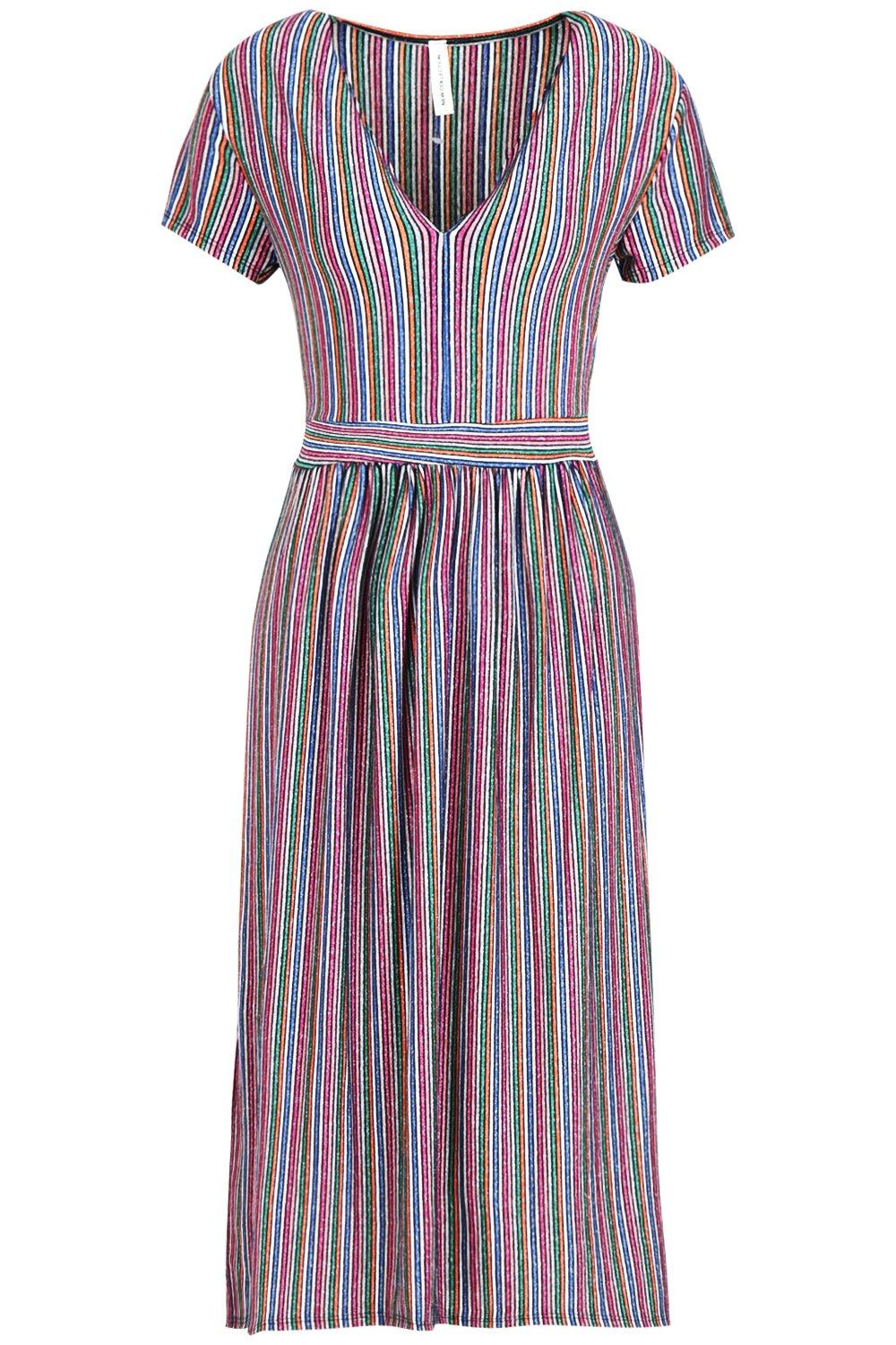rainbow stripe midi dress