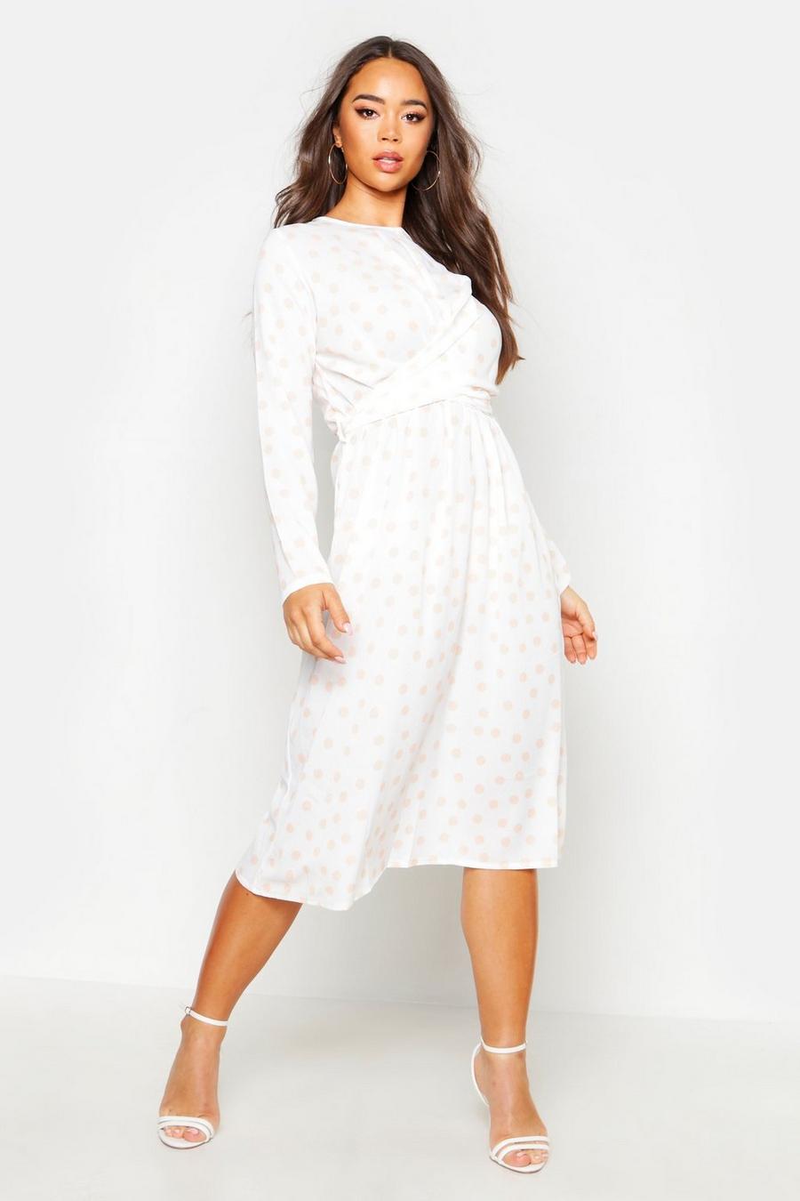 Ivory Wrapped Front Polka Dot Midi Dress image number 1