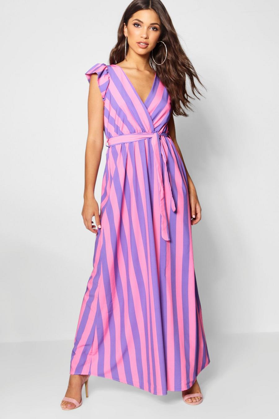 Pink Olivia Pastel Stripe Wrapped Maxi Dress image number 1