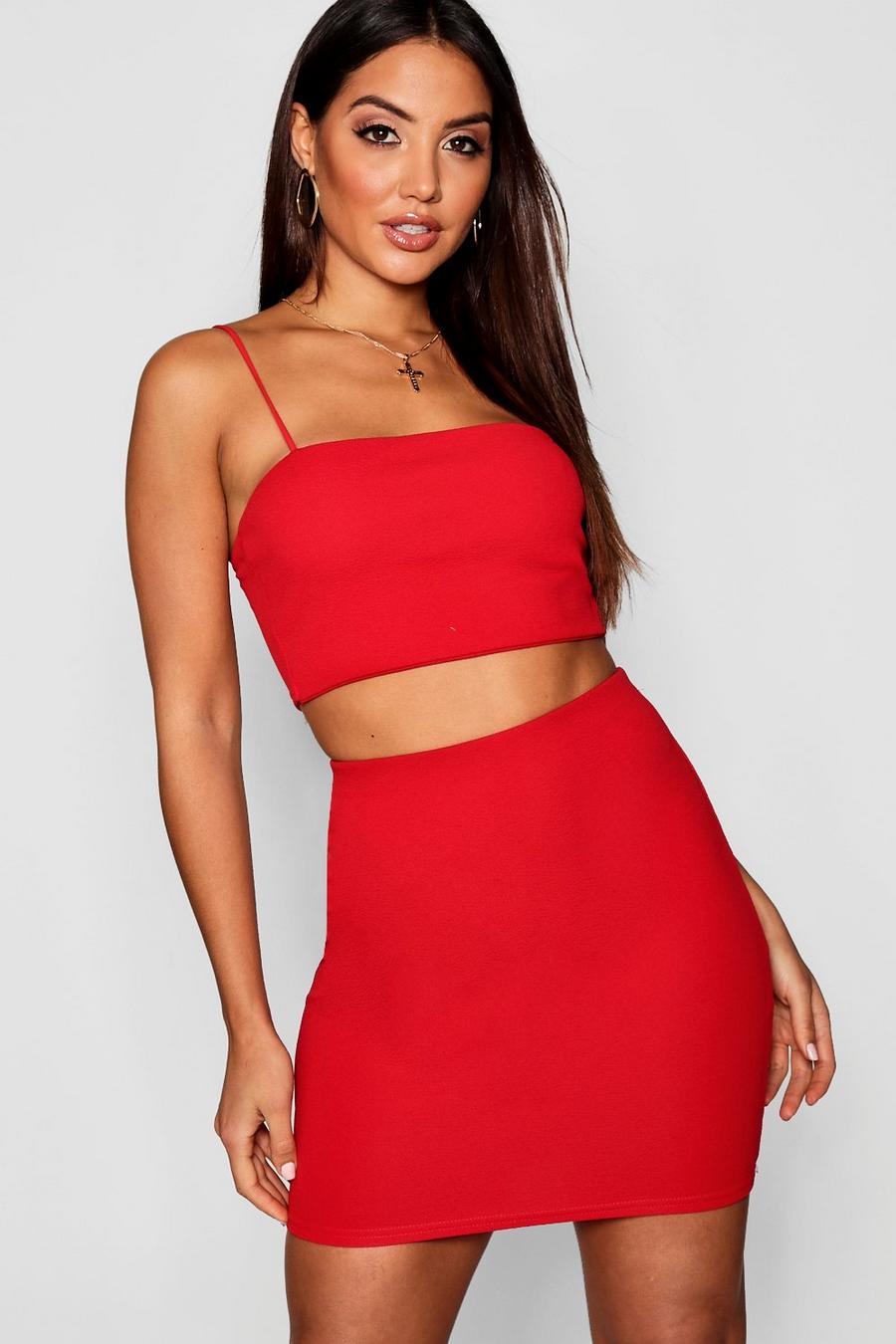 Red Strappy Crop And Mini Skirt Co-ord Set image number 1