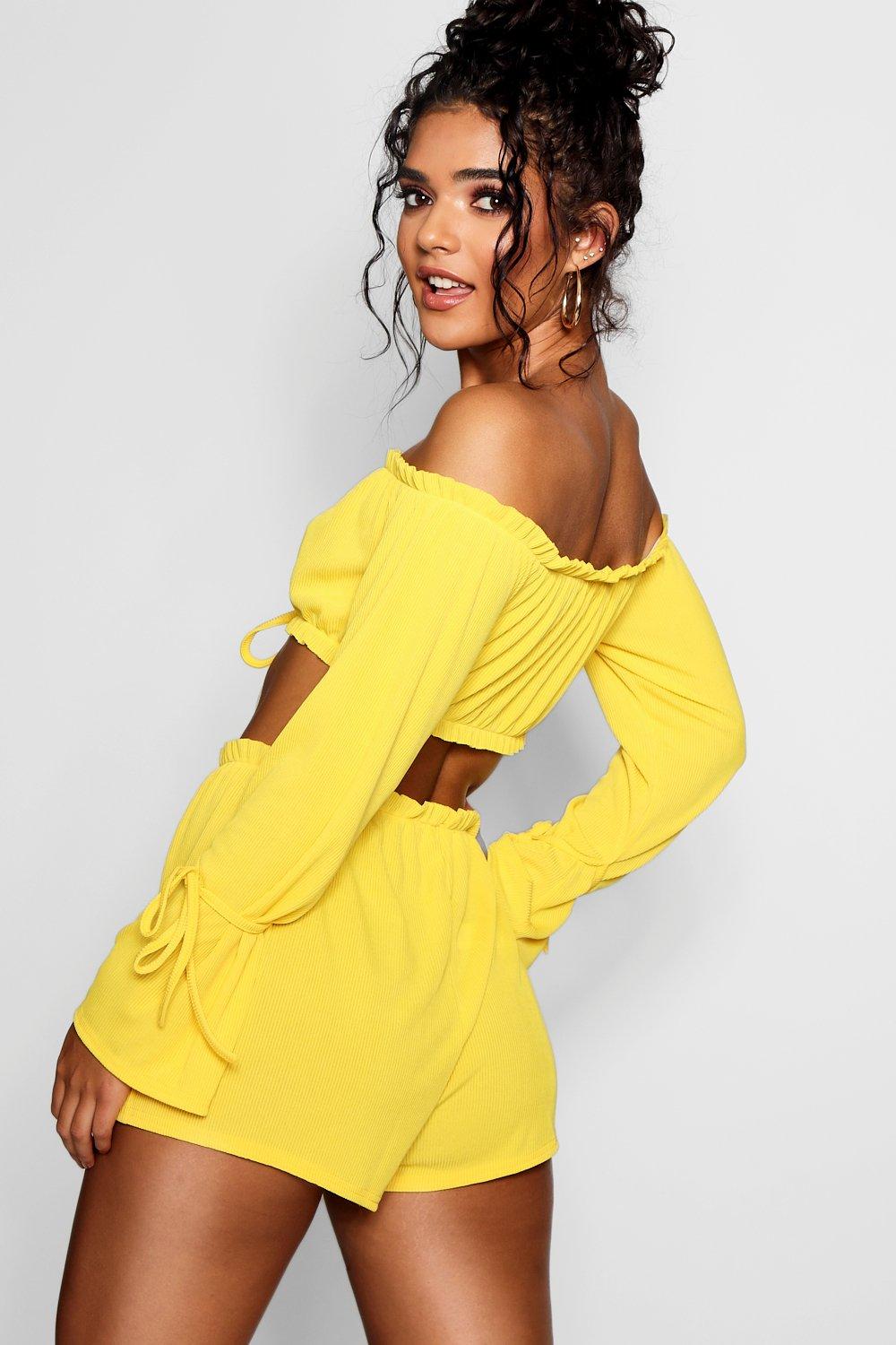 Off The Shoulder Ruffle Detail Short Two-Piece Set