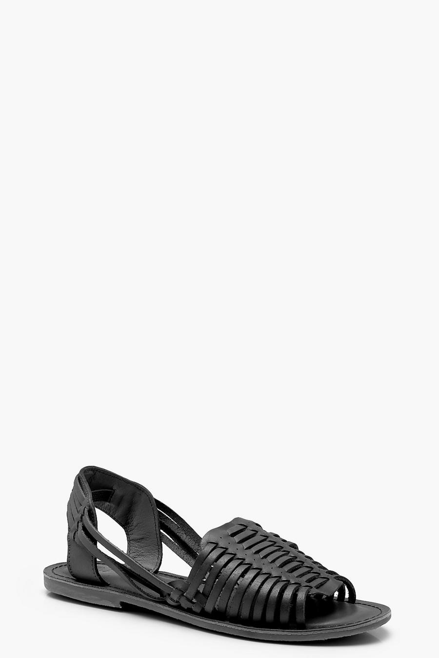 Black Leather Woven Sandals image number 1