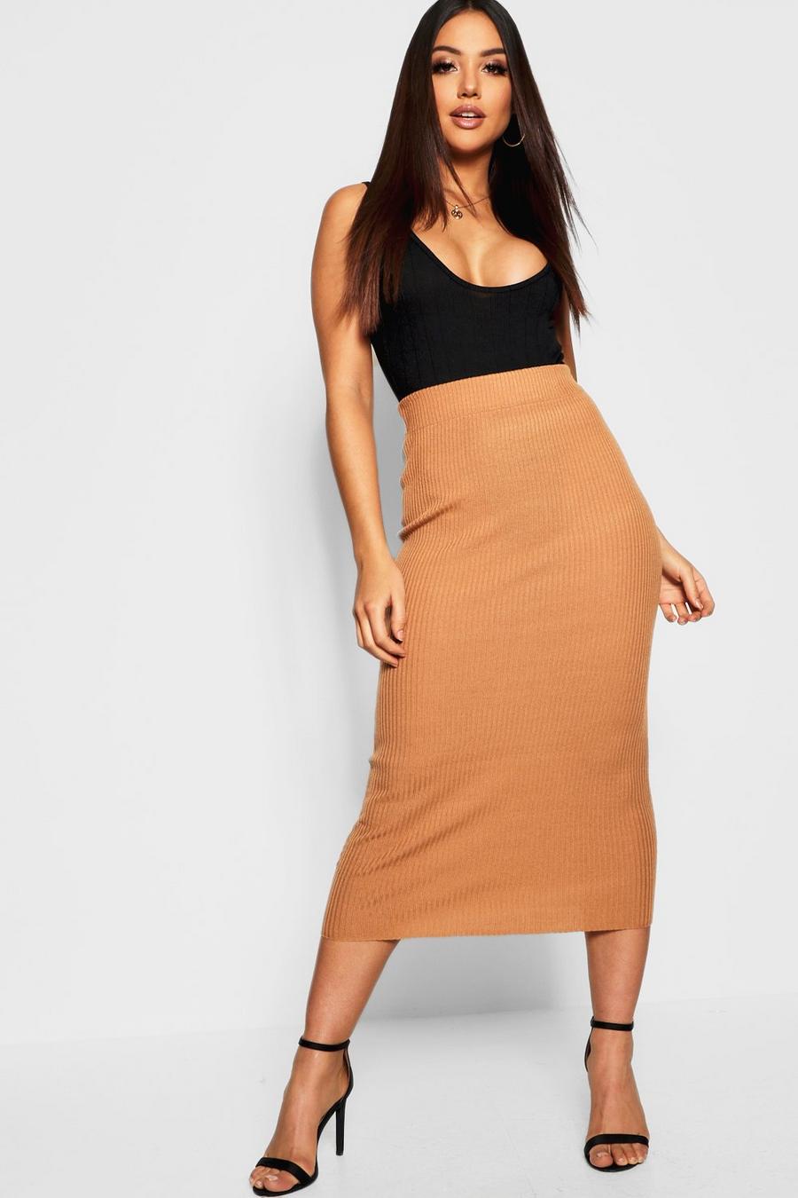 Camel Ribbed Maxi Skirt image number 1