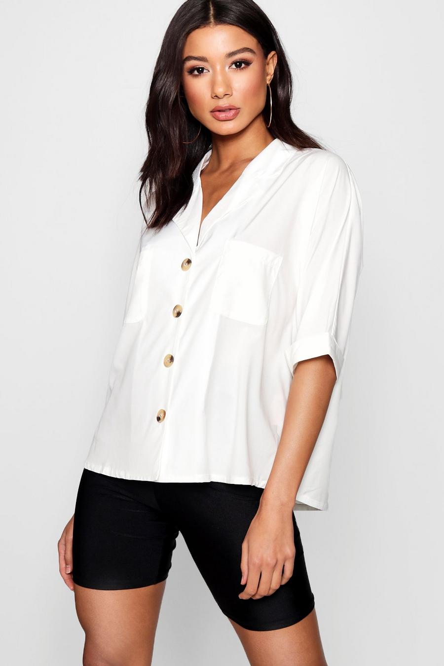 Camicia con colletto risvoltato con con bottoni, Bianco image number 1