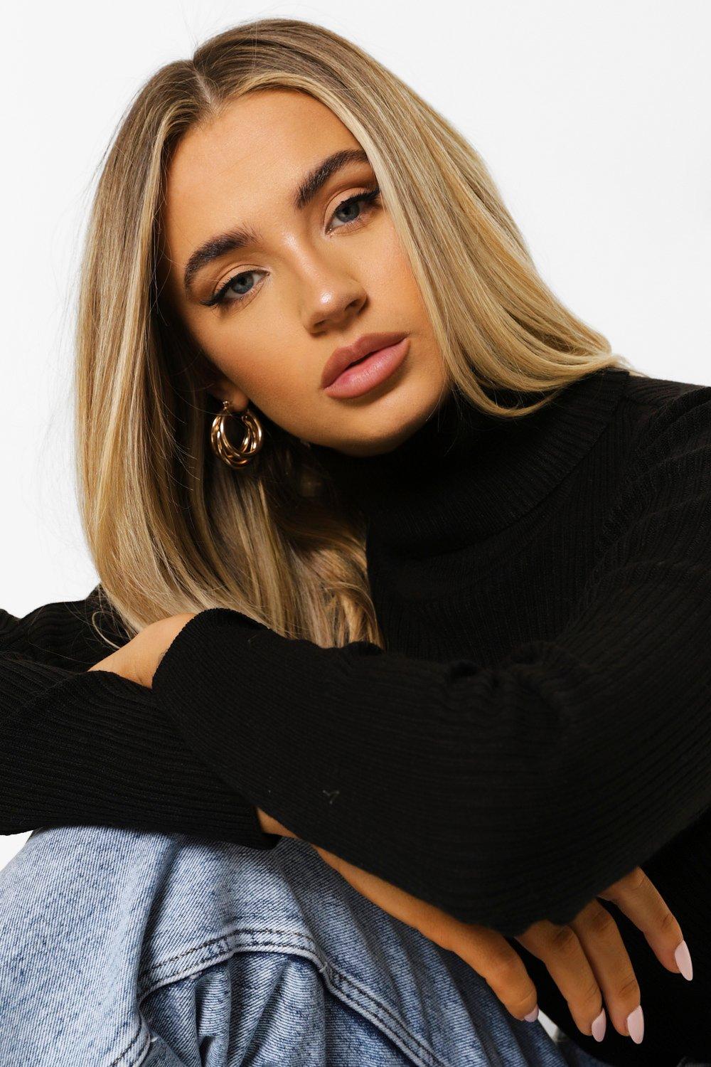Ribbed Turtle Neck Sweater | boohoo USA Ribbed Turtle Neck Sweater | boohoo USA
