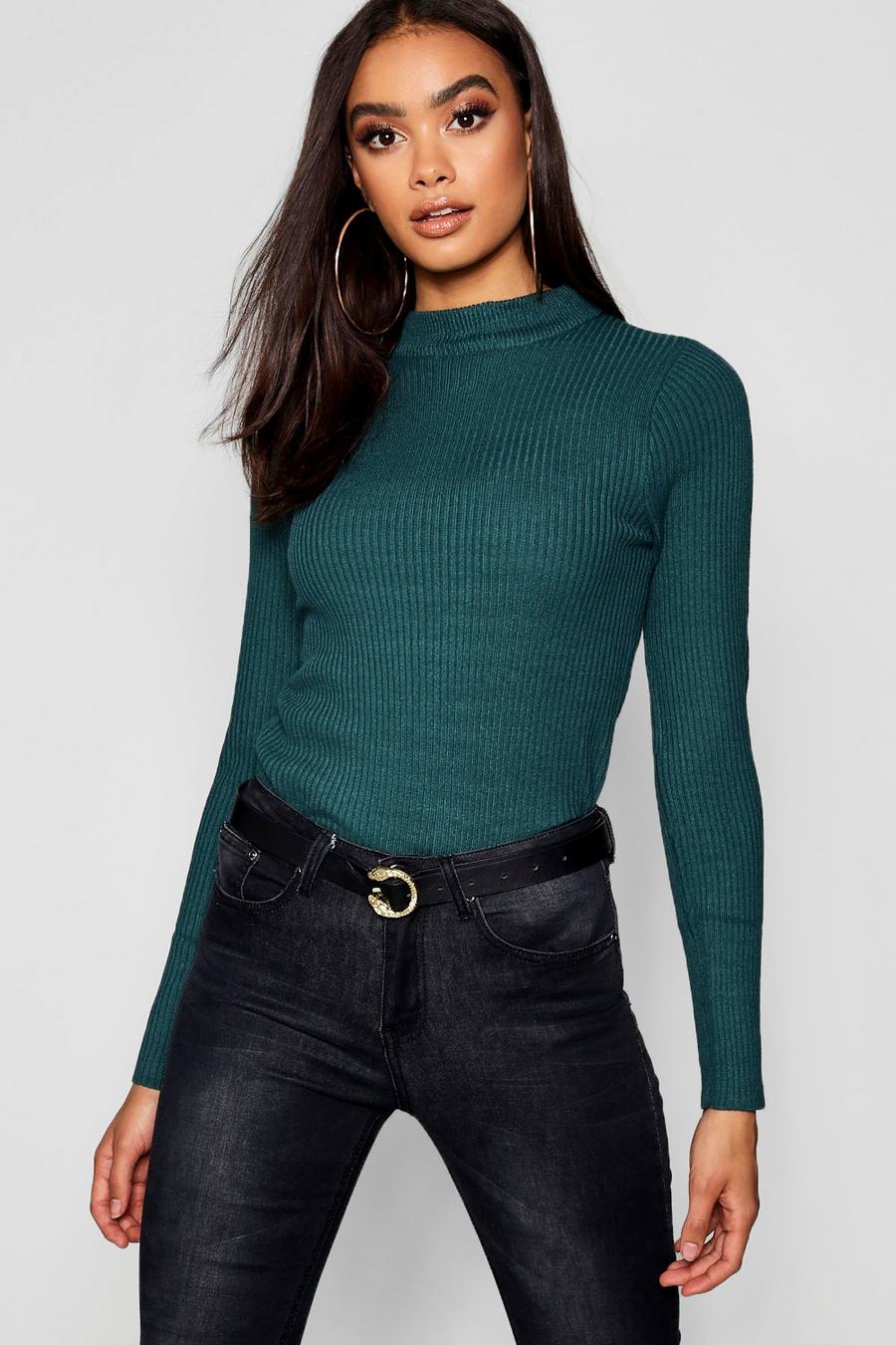 Teal Ribbed Turtle Neck Sweater image number 1