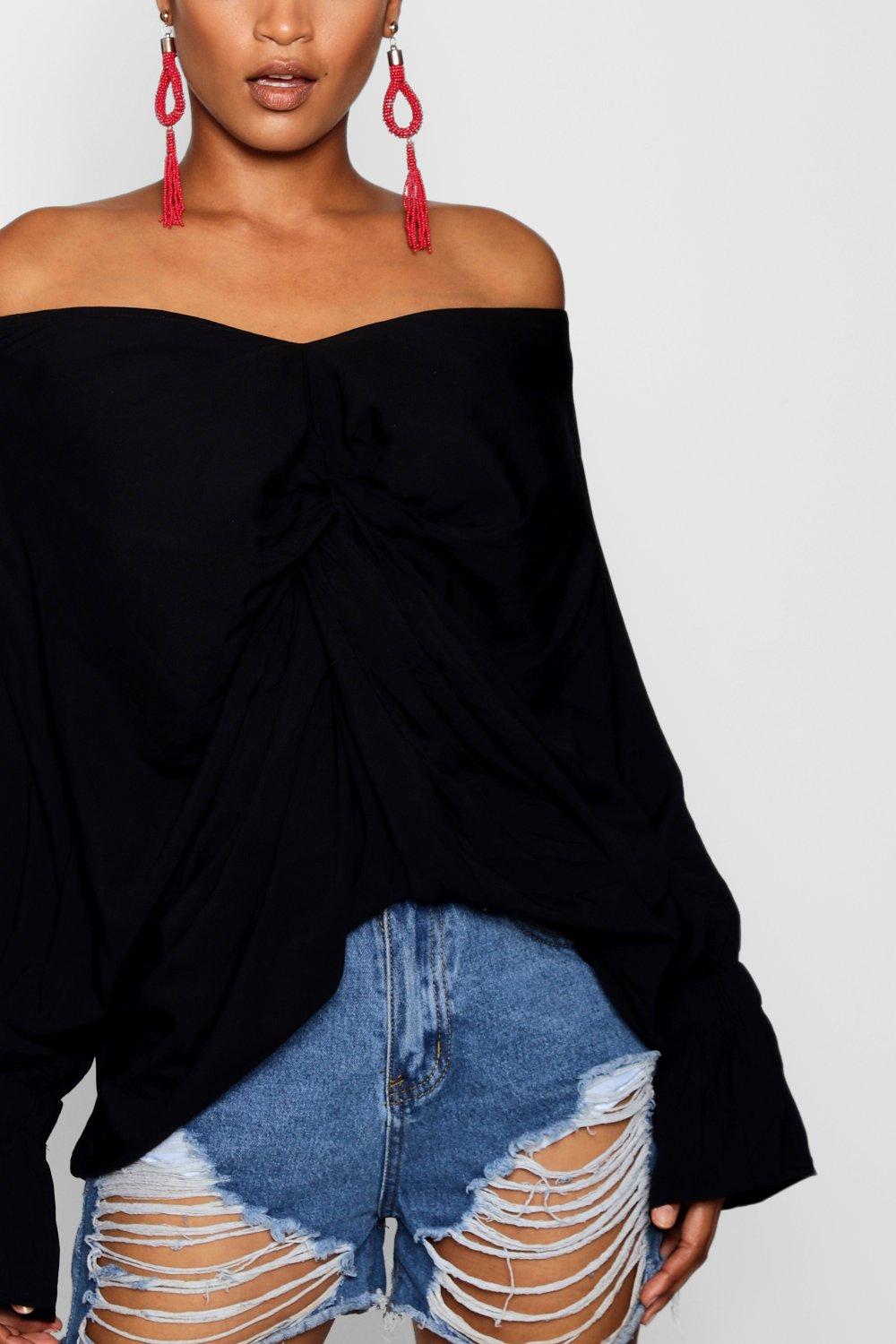 Women s Knot Front Batwing Off The Shoulder Top Boohoo UK