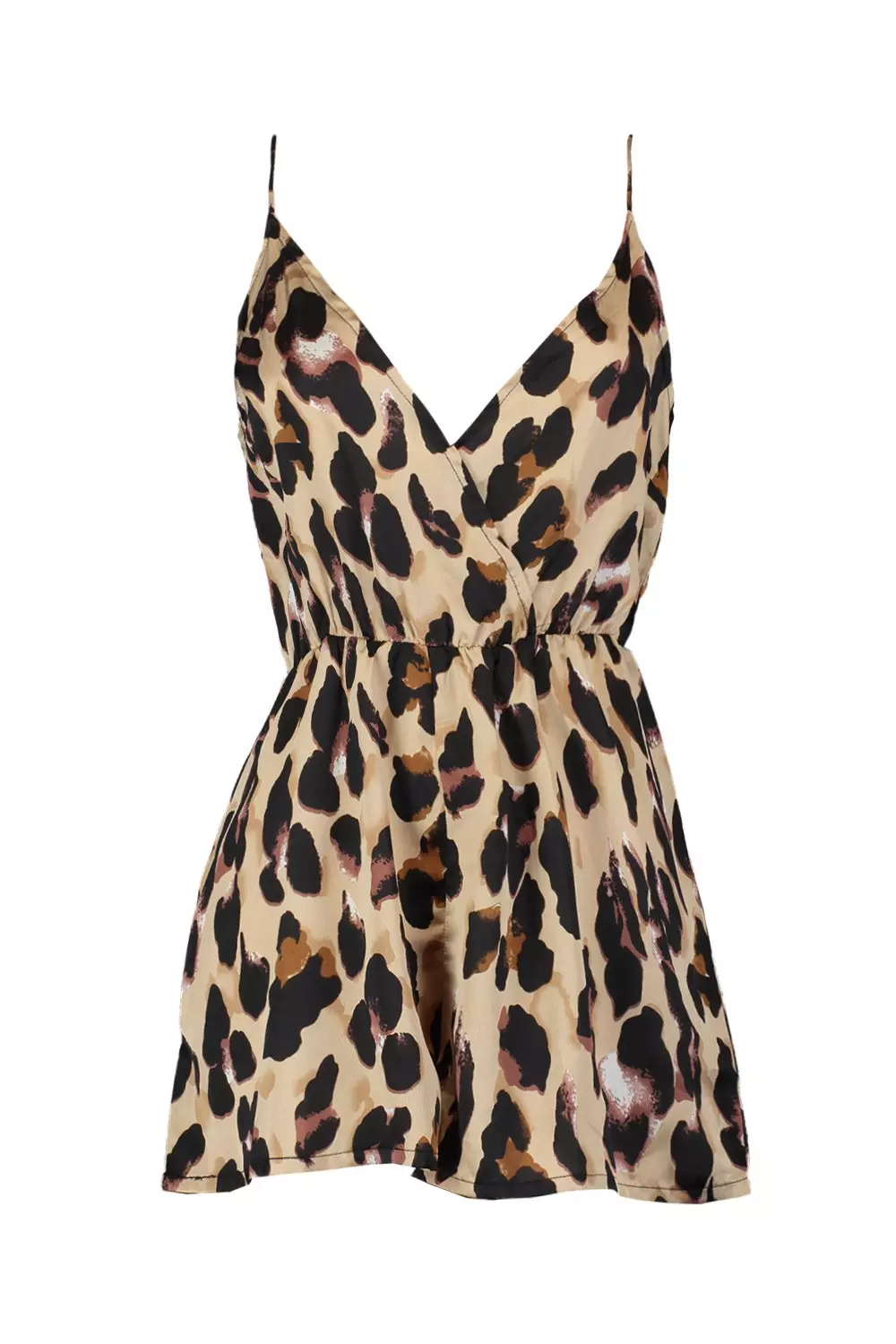 Stone Satin Wrap Leopard Print Playsuit alternative image