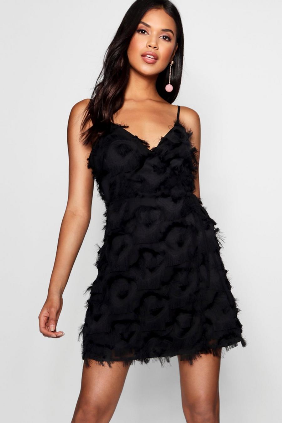 Cache-cœur robe texturée à détails, Noir image number 1