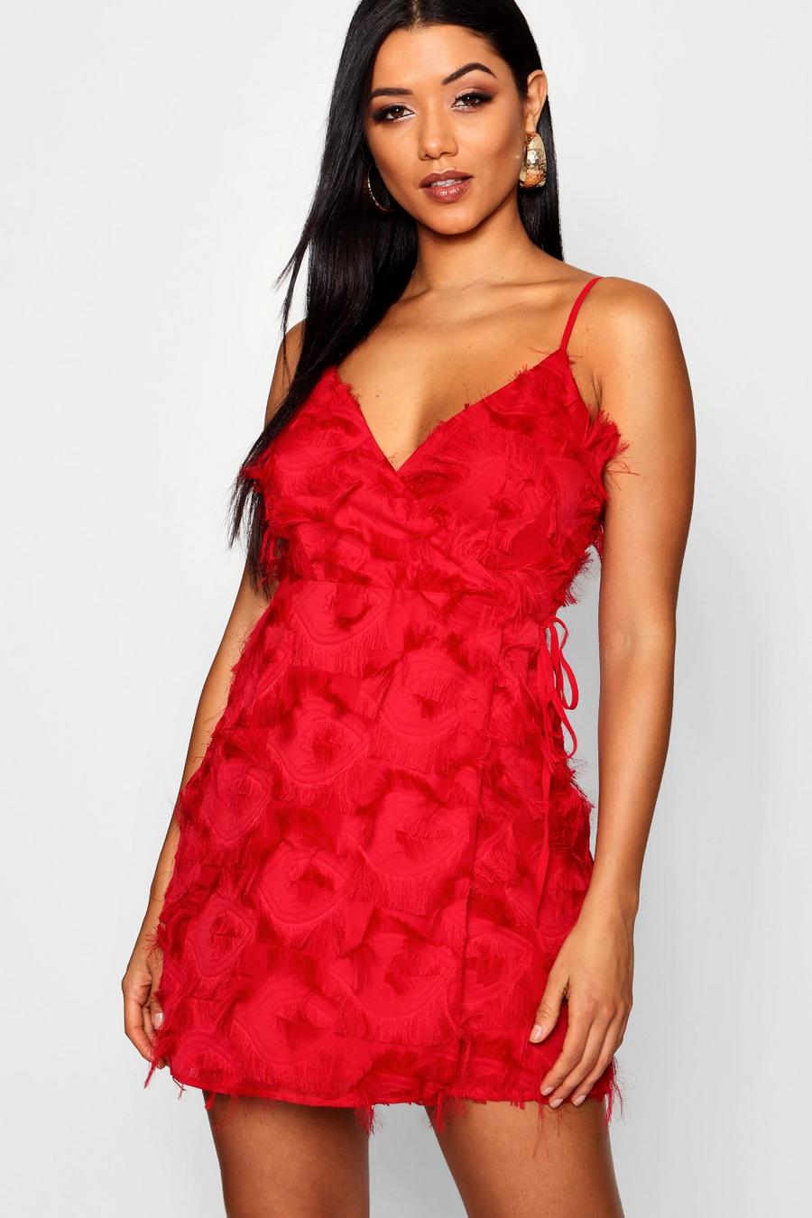 Cache-cœur robe texturée à détails, Rouge image number 1