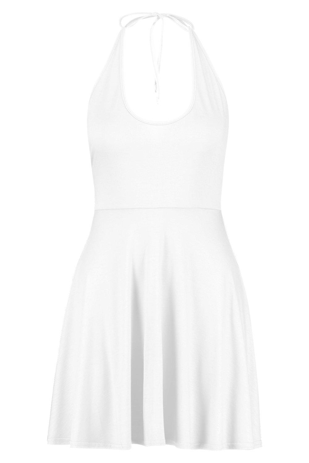 White halter neck skater dress hotsell