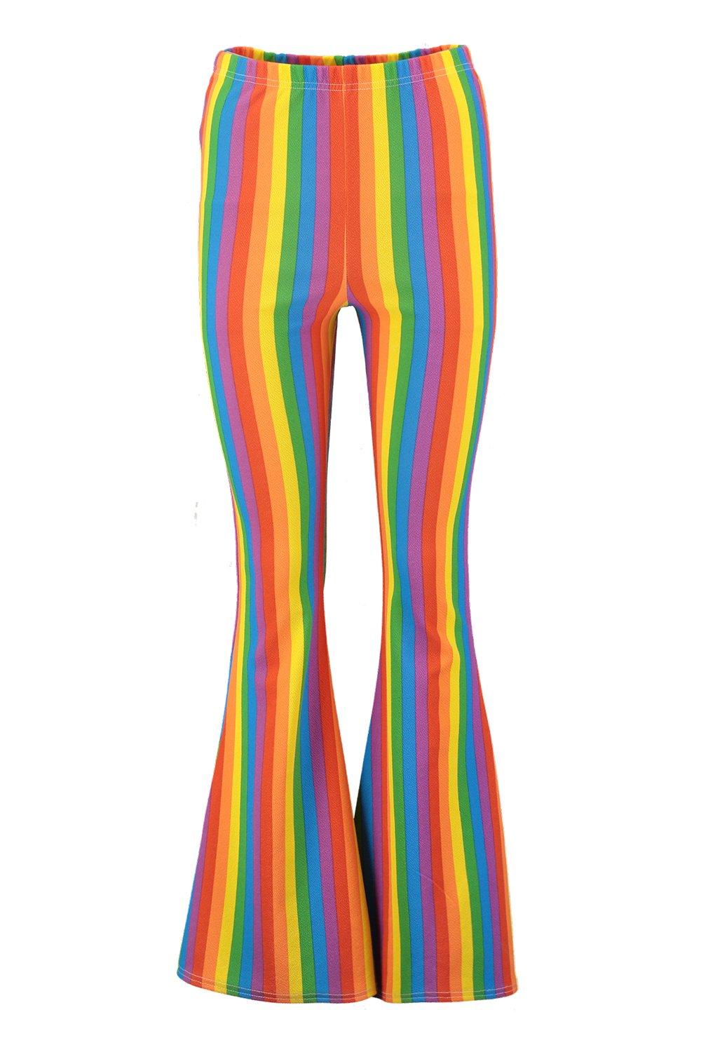 SHEIN Rainbow Striped High Waist Flare Leg Pants