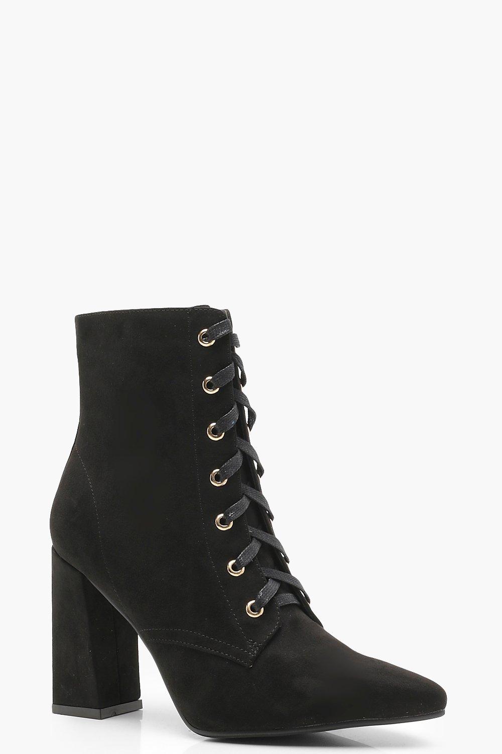 pointed lace up ankle boots