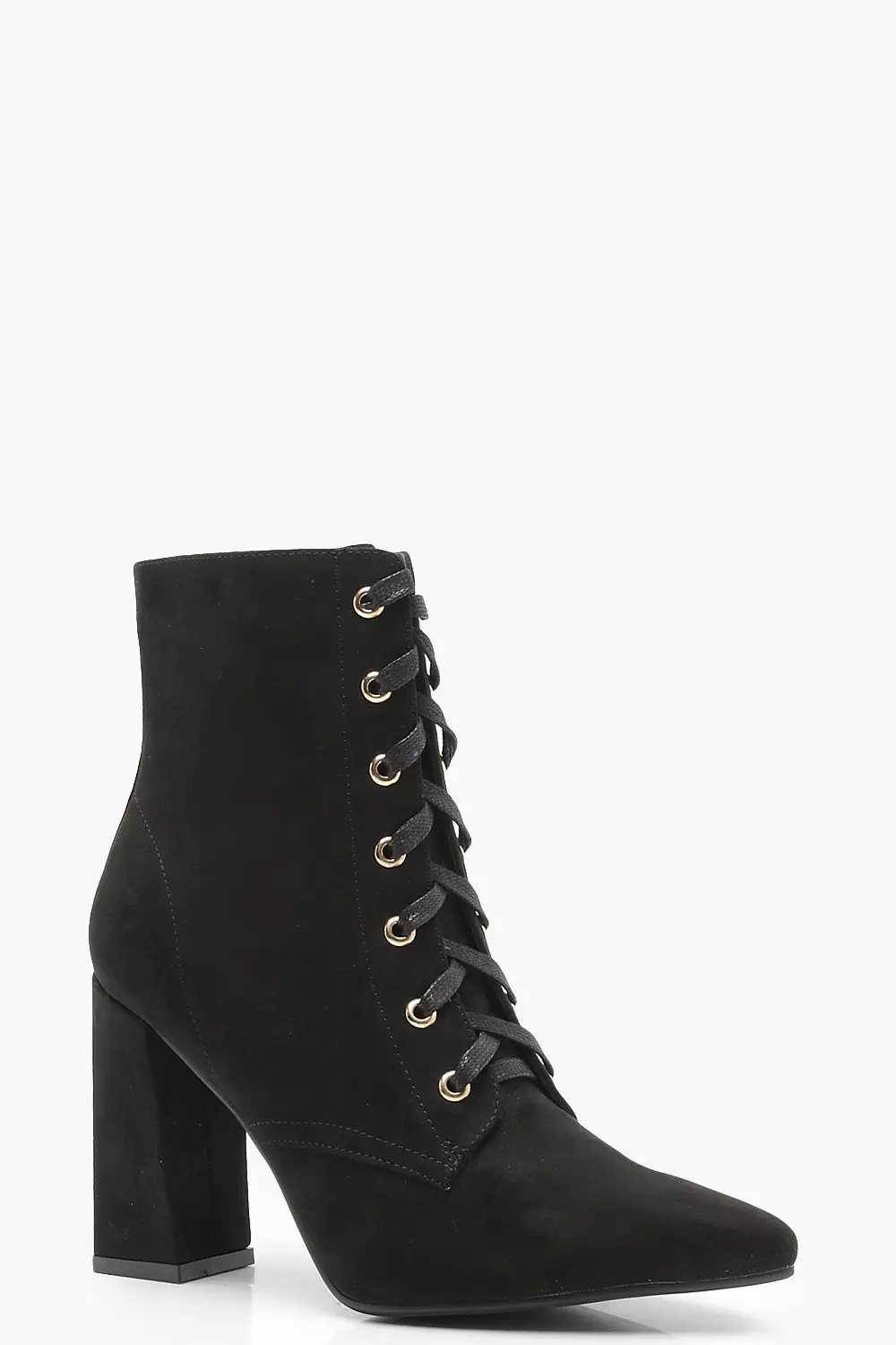 Black lace shop up pointed boots