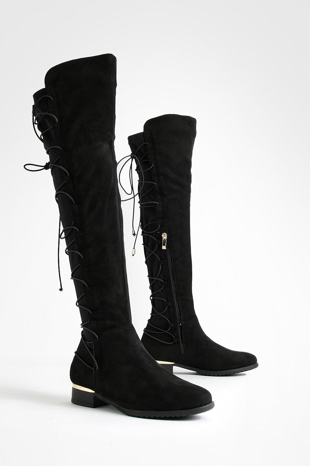 Bungee Lace Back Knee High Boots | boohoo