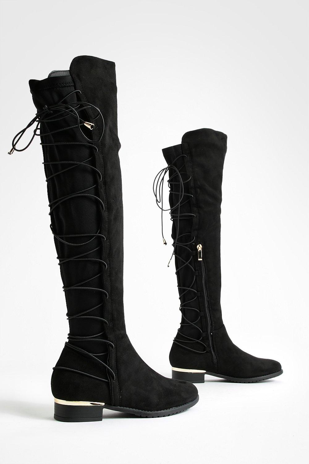 Suede lace up knee high sale boots