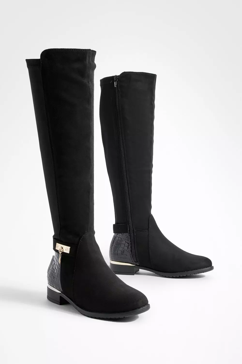 Flat black 2025 knee length boots