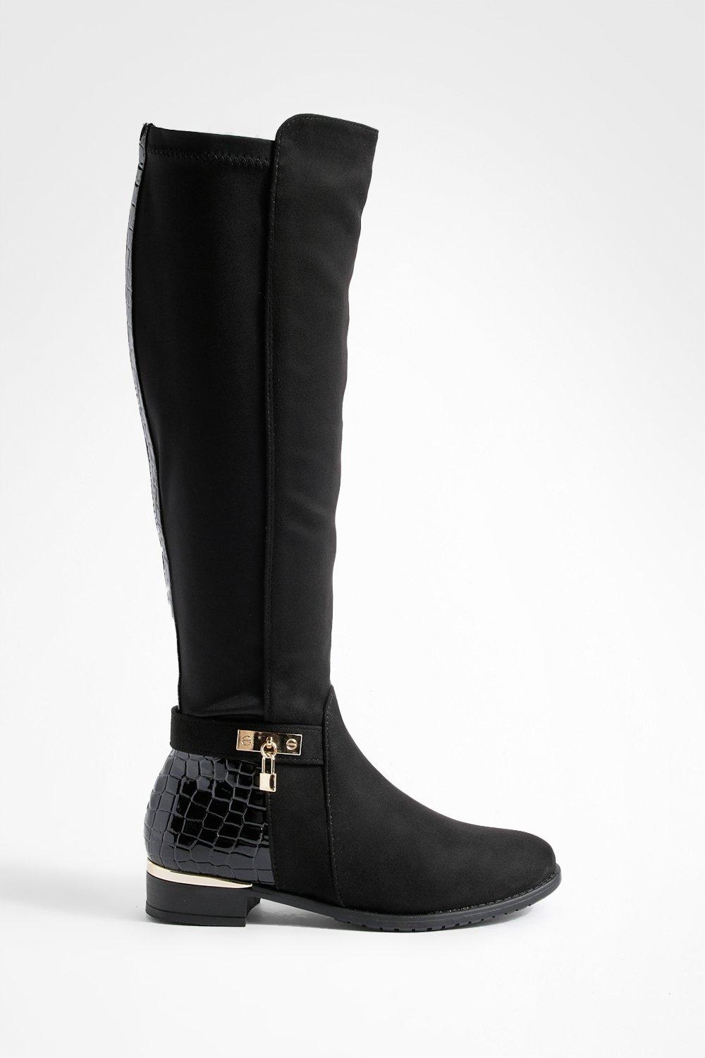 Black croc boots flat new arrivals