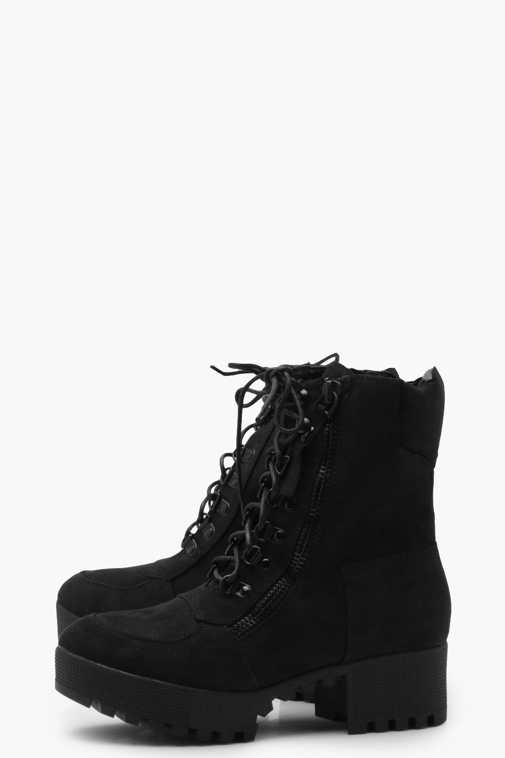 chunky zip and lace up hiker boots