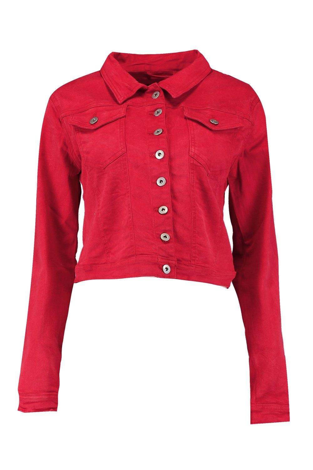 Boohoo red denim jacket sale