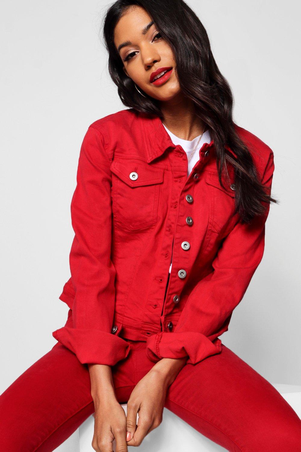 Red Slim Fit Denim Jacket