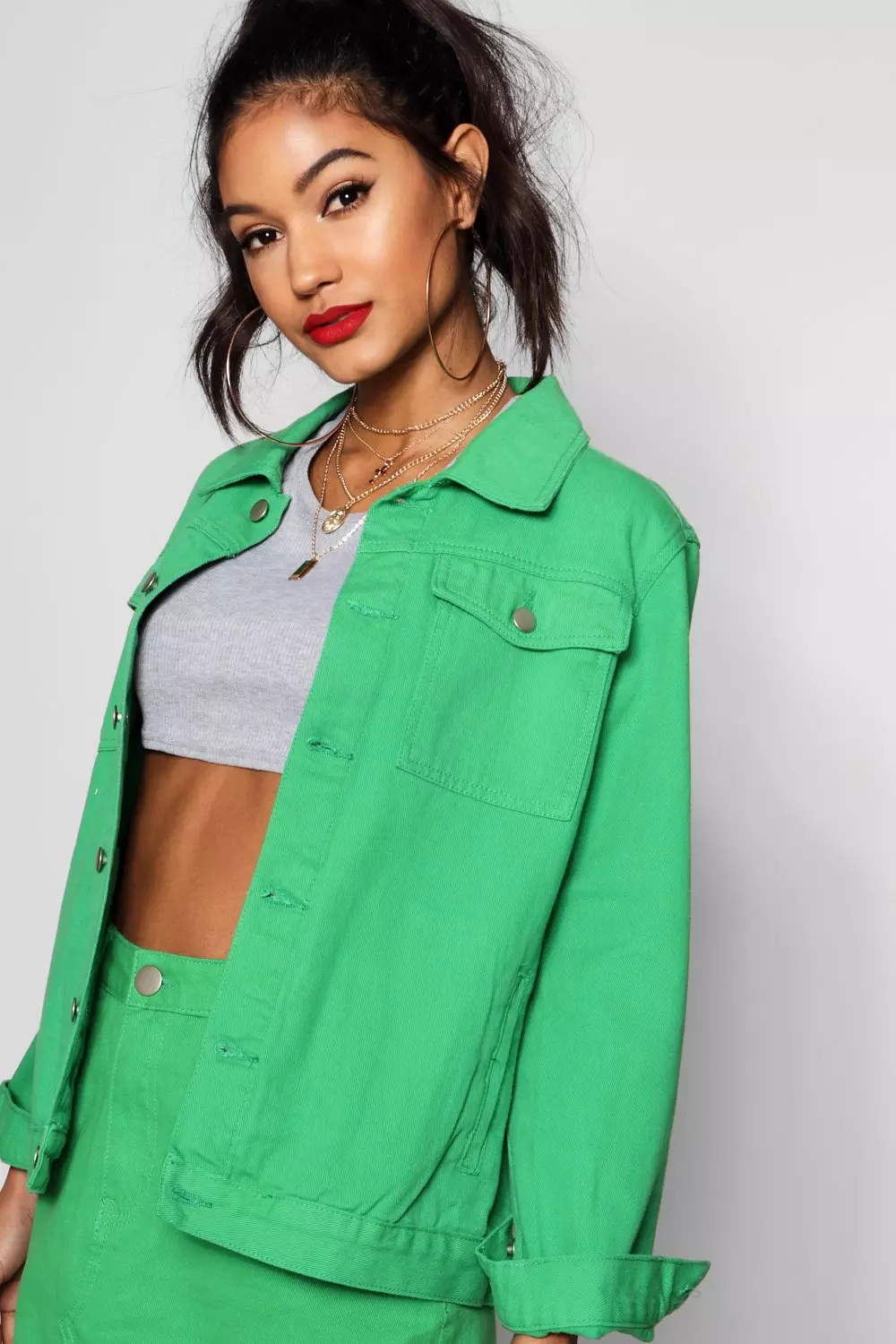 Green oversized denim clearance jacket