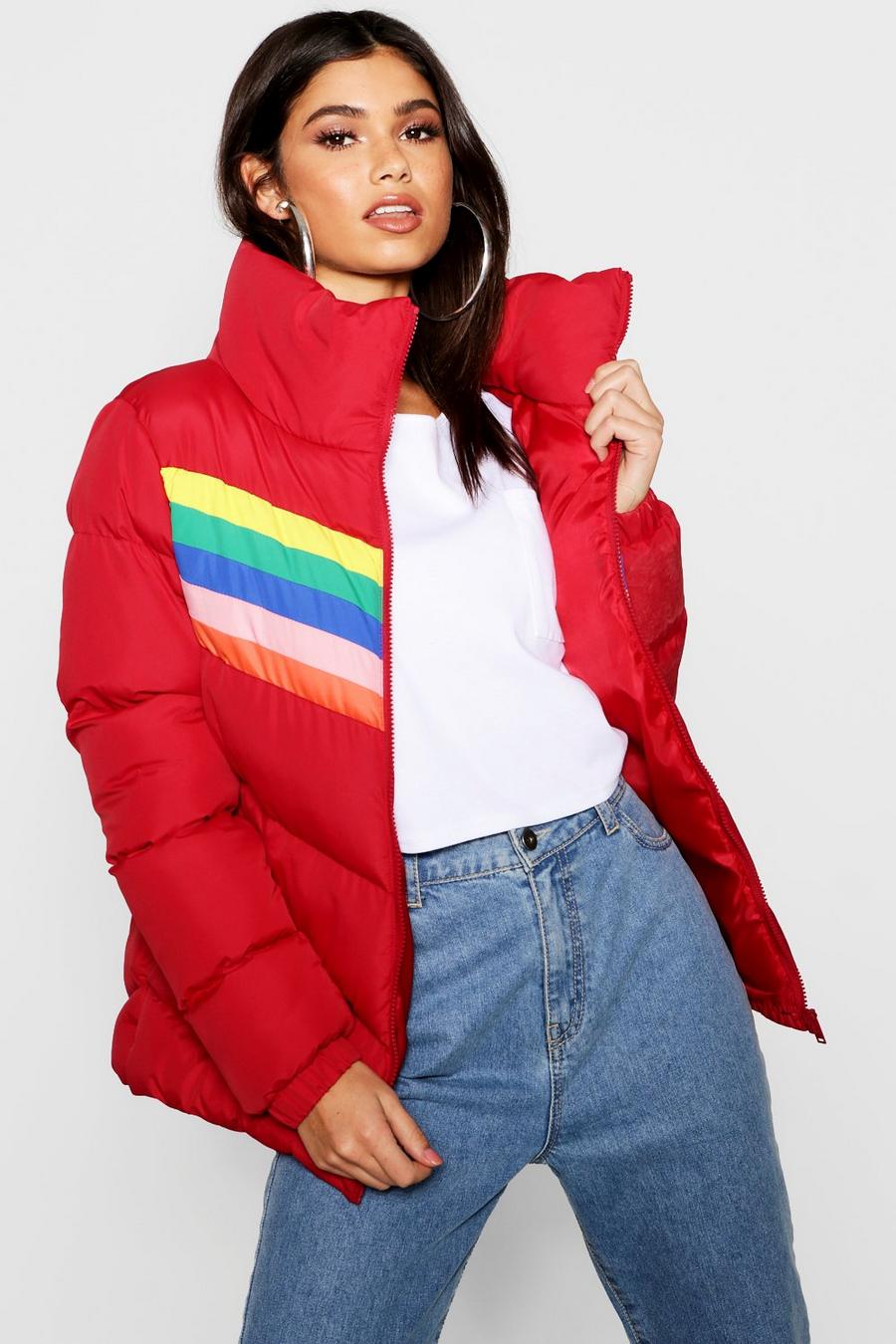 Red Rainbow Puffer Jacket image number 1