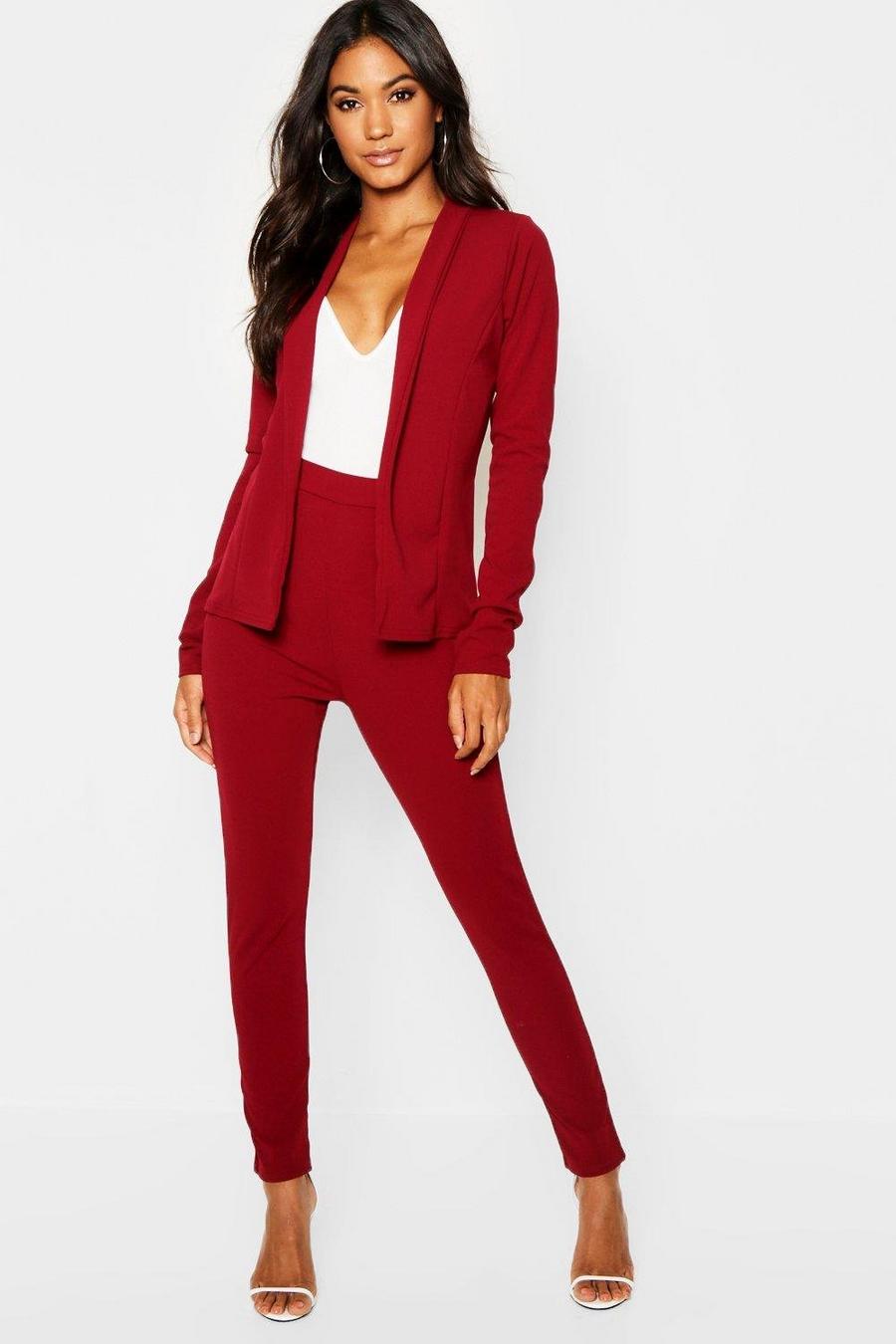 Berry Jersey Knit Crepe Fitted Blazer & Pants Suit image number 1