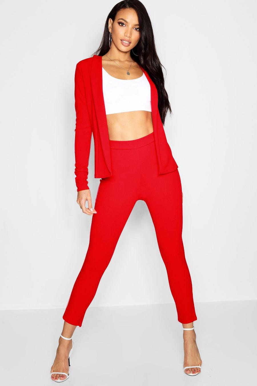 Red Jersey Crepe Fitted Blazer & Trouser Suit image number 1