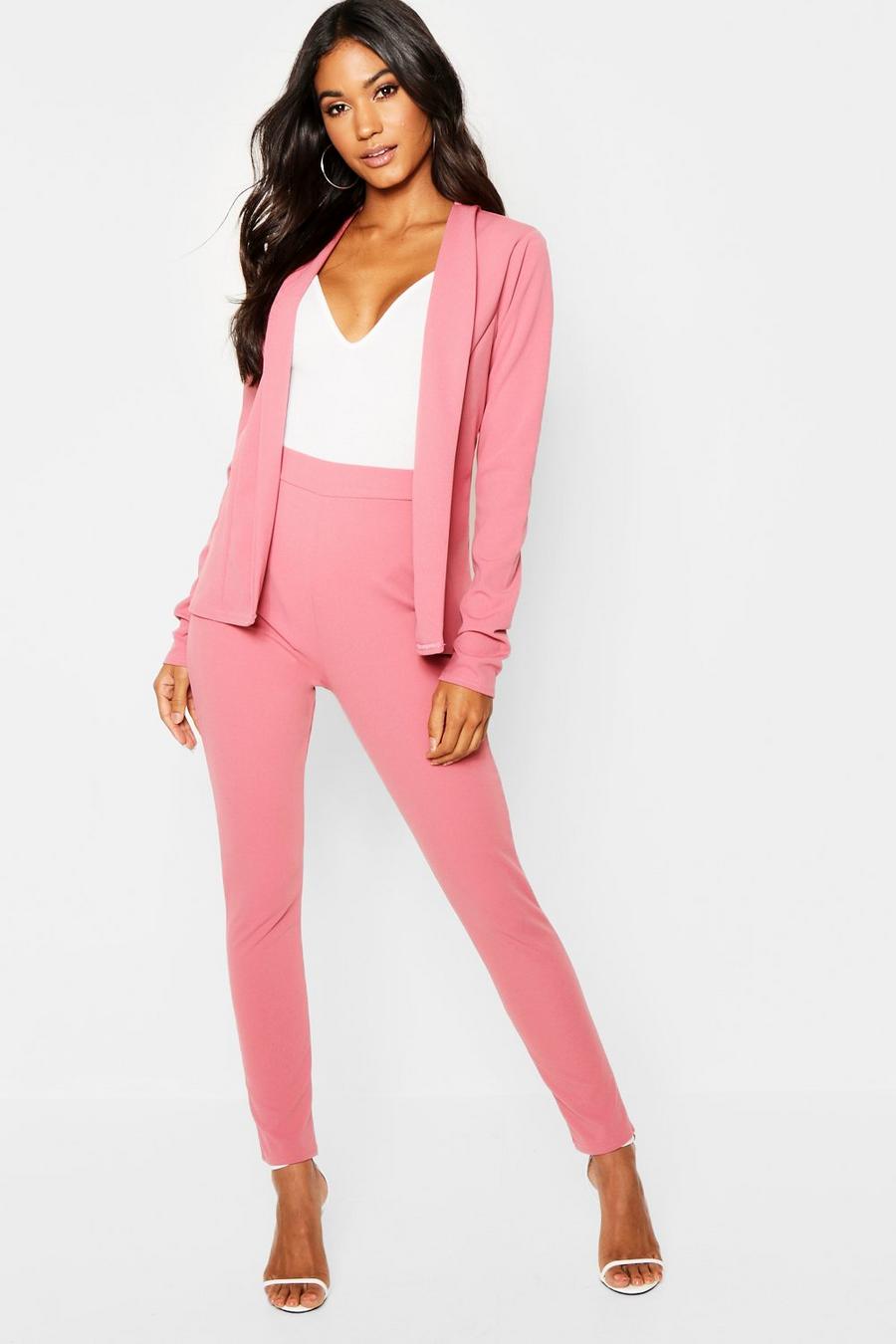 Soft pink Jersey Knit Crepe Fitted Blazer & Pants Suit image number 1