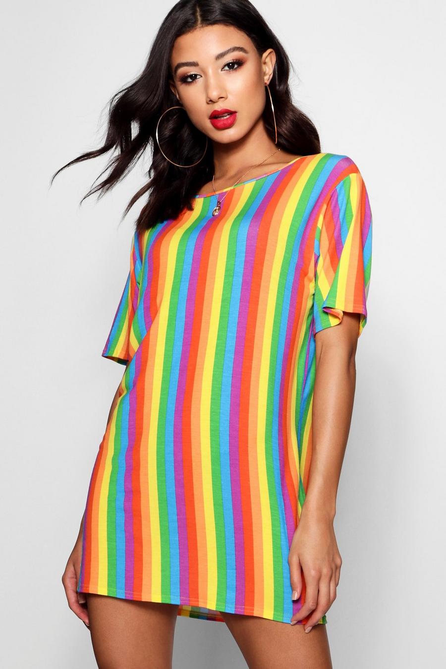 Multi Rainbow Stripe T-Shirt Dress image number 1