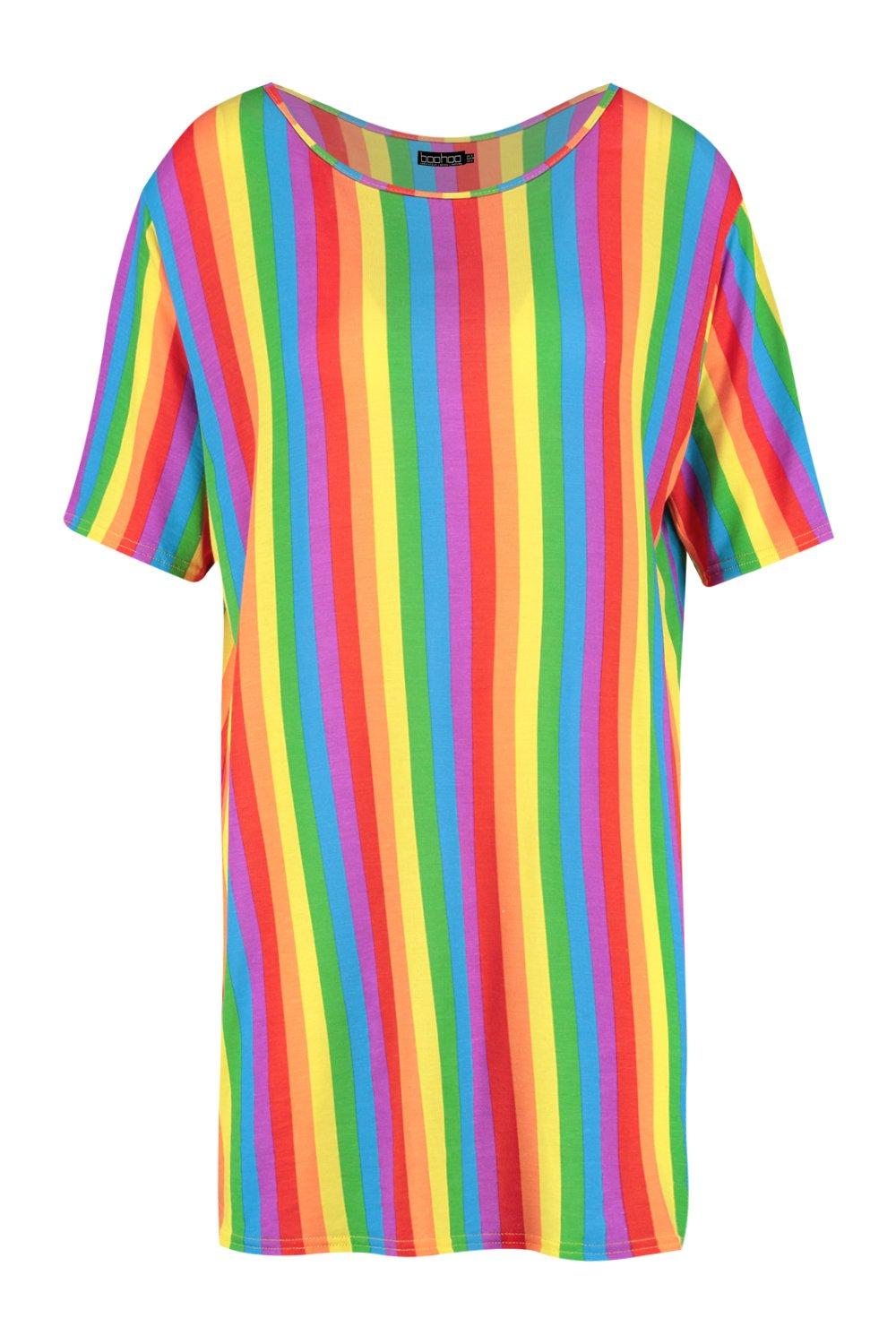 white rainbow stripe t shirt dress