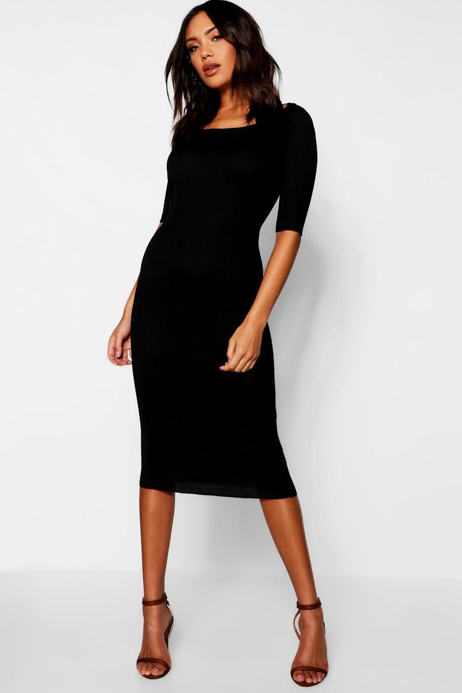 Ribbed Knit Midi Dress With Scoop Neck image number 1