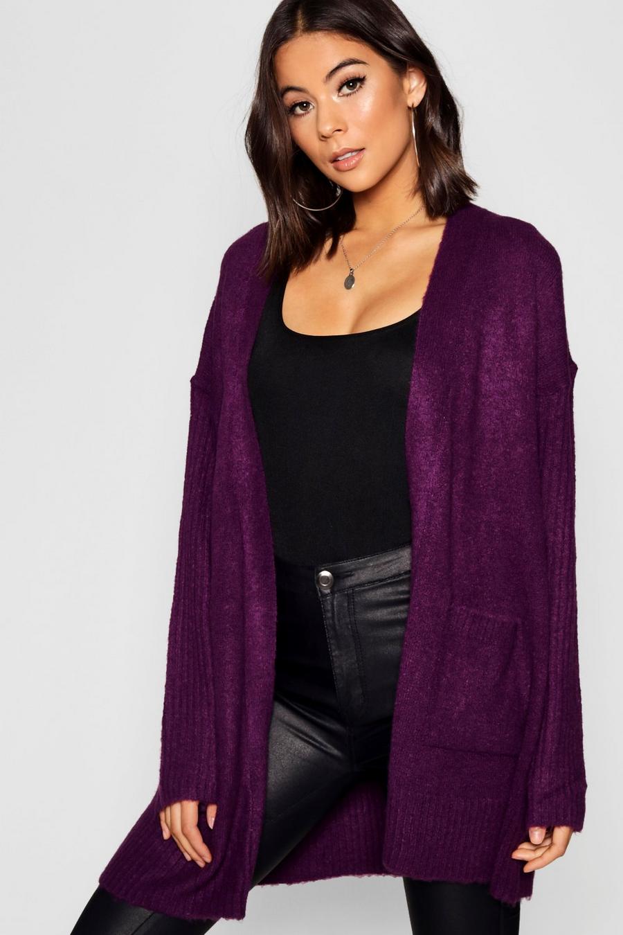 Purple Knit Cardigan With Pockets image number 1