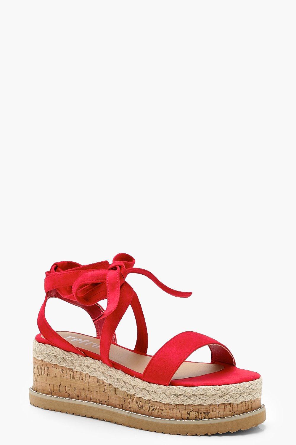 red tie up sandals