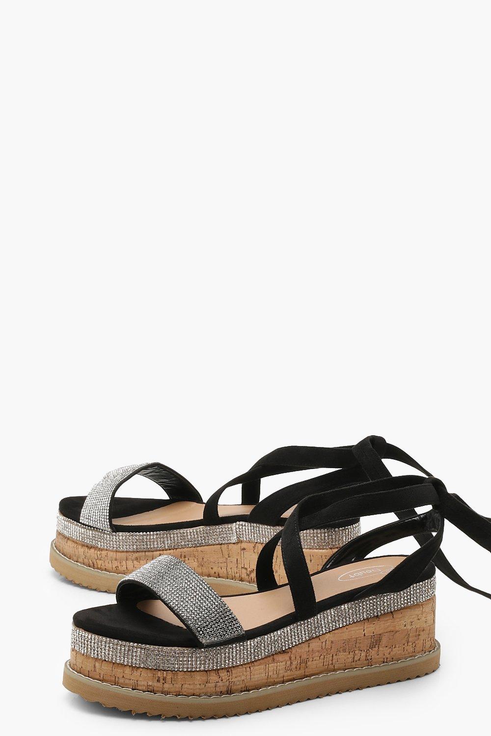 Black cheap diamante flatforms