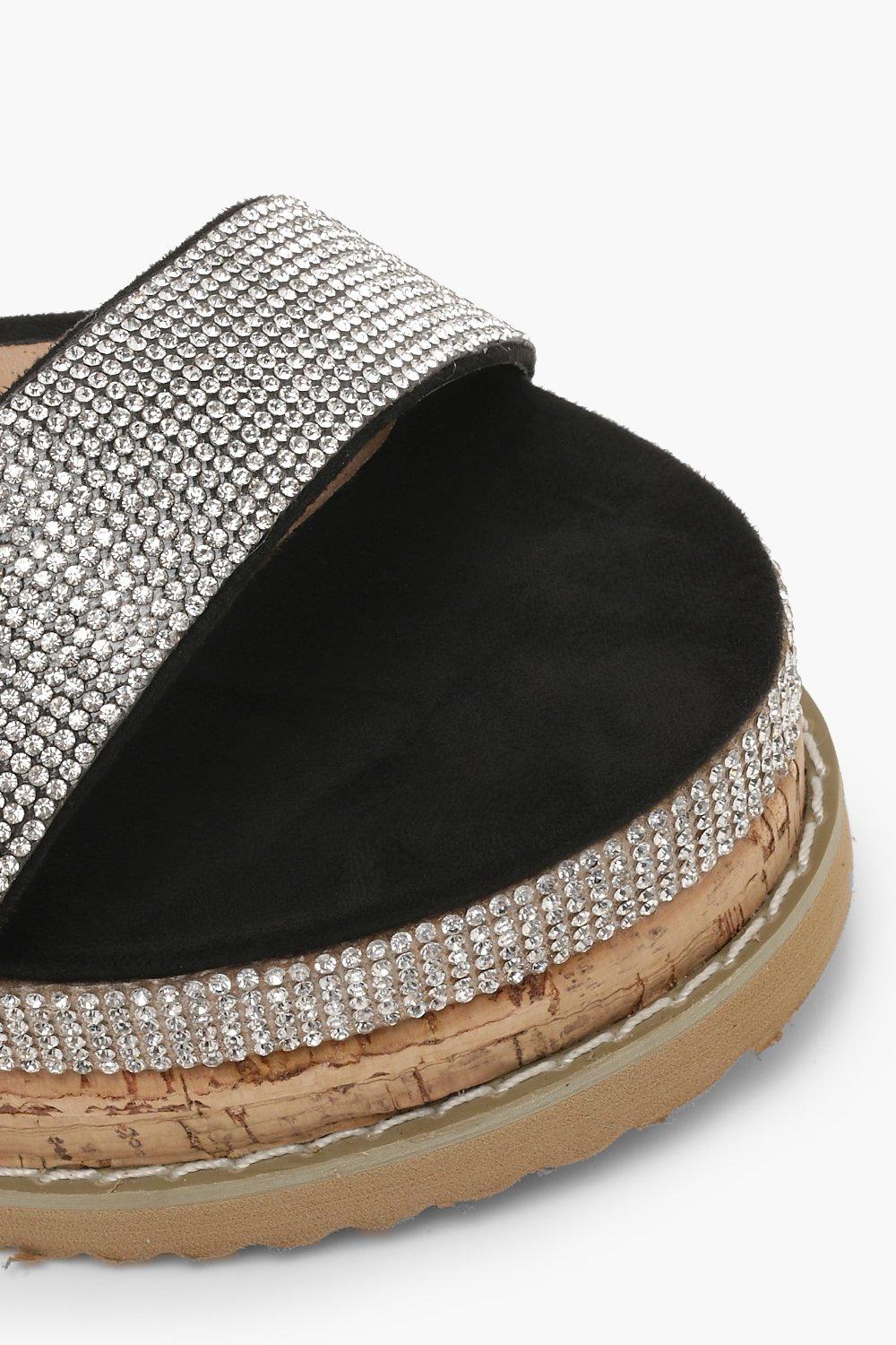 Diamante Flatform Espadrille Tie Up Sandals