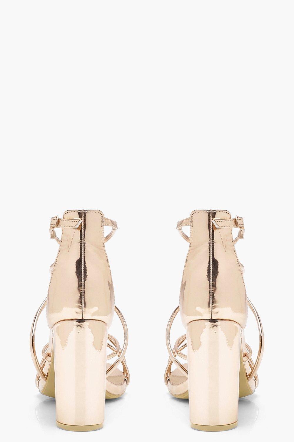 gold strappy block heels