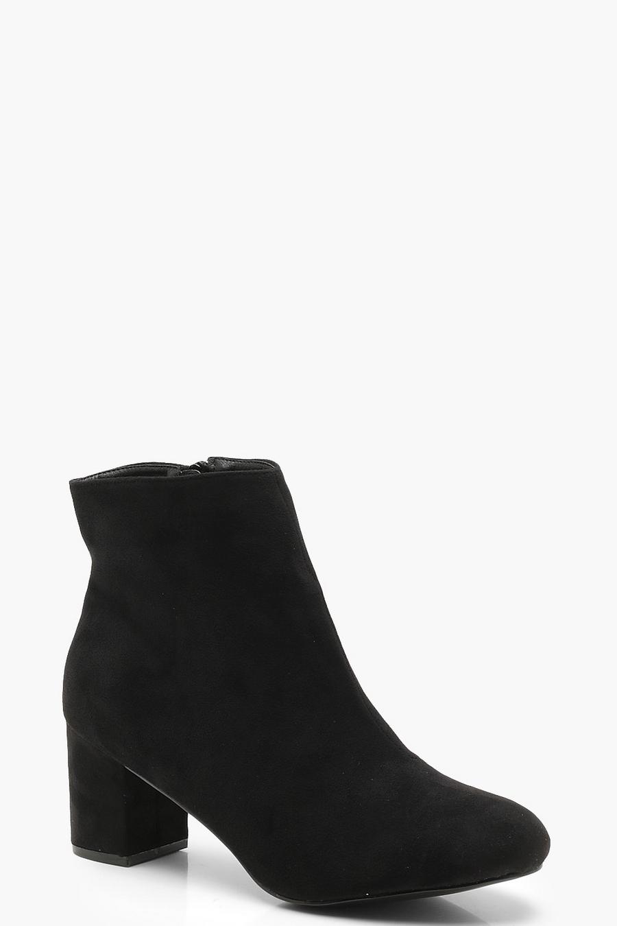 Black Extra Wide Fit Block Heel Shoe Boots image number 1