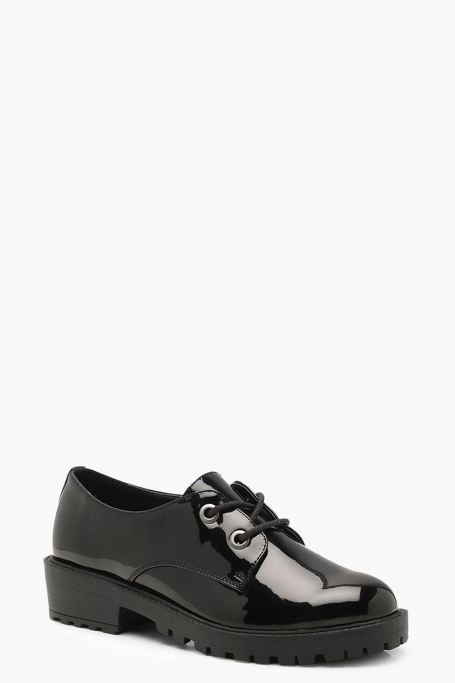 Zapatos de cuero calado robustos con cordones, Negro image number 1