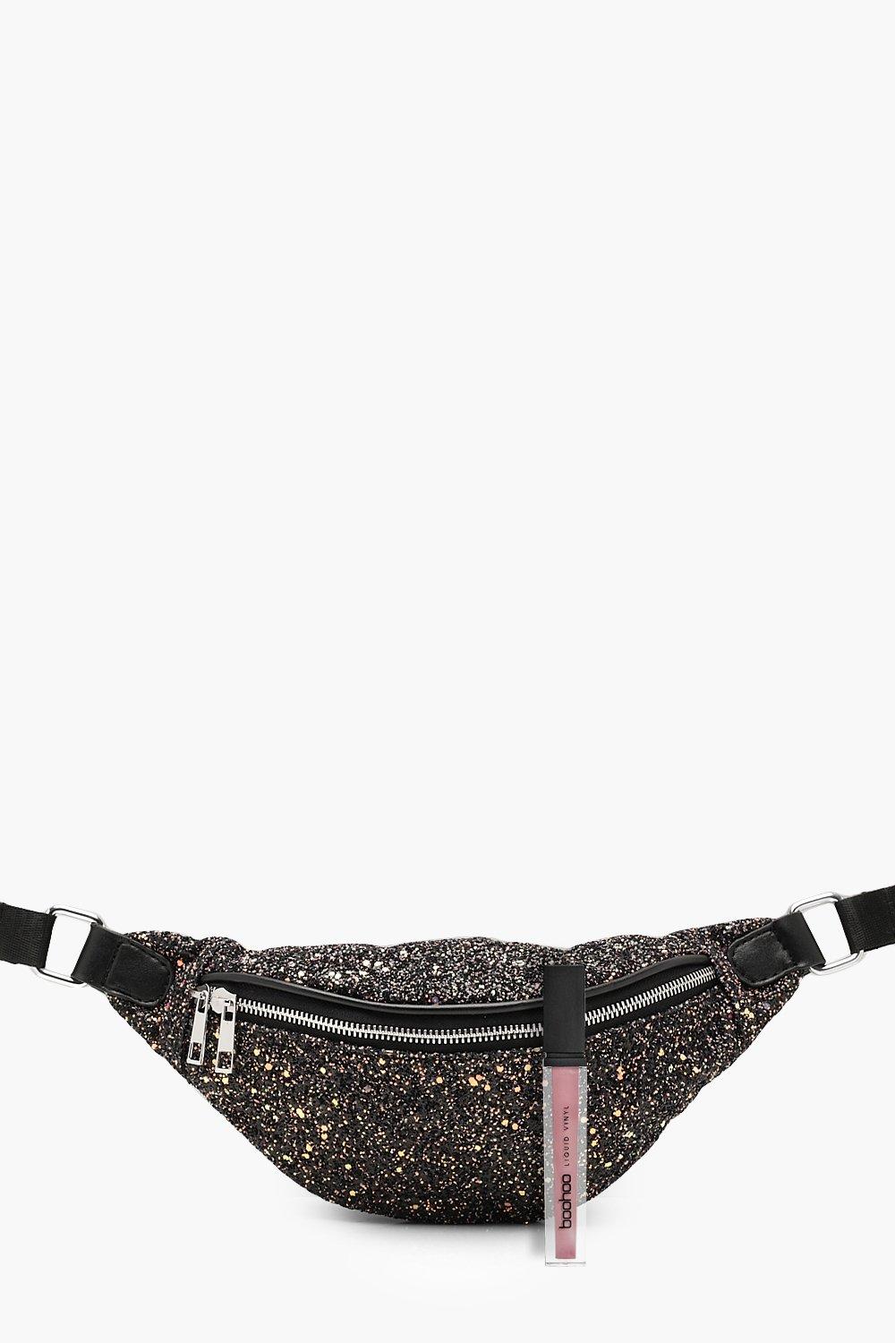 black glitter bum bag