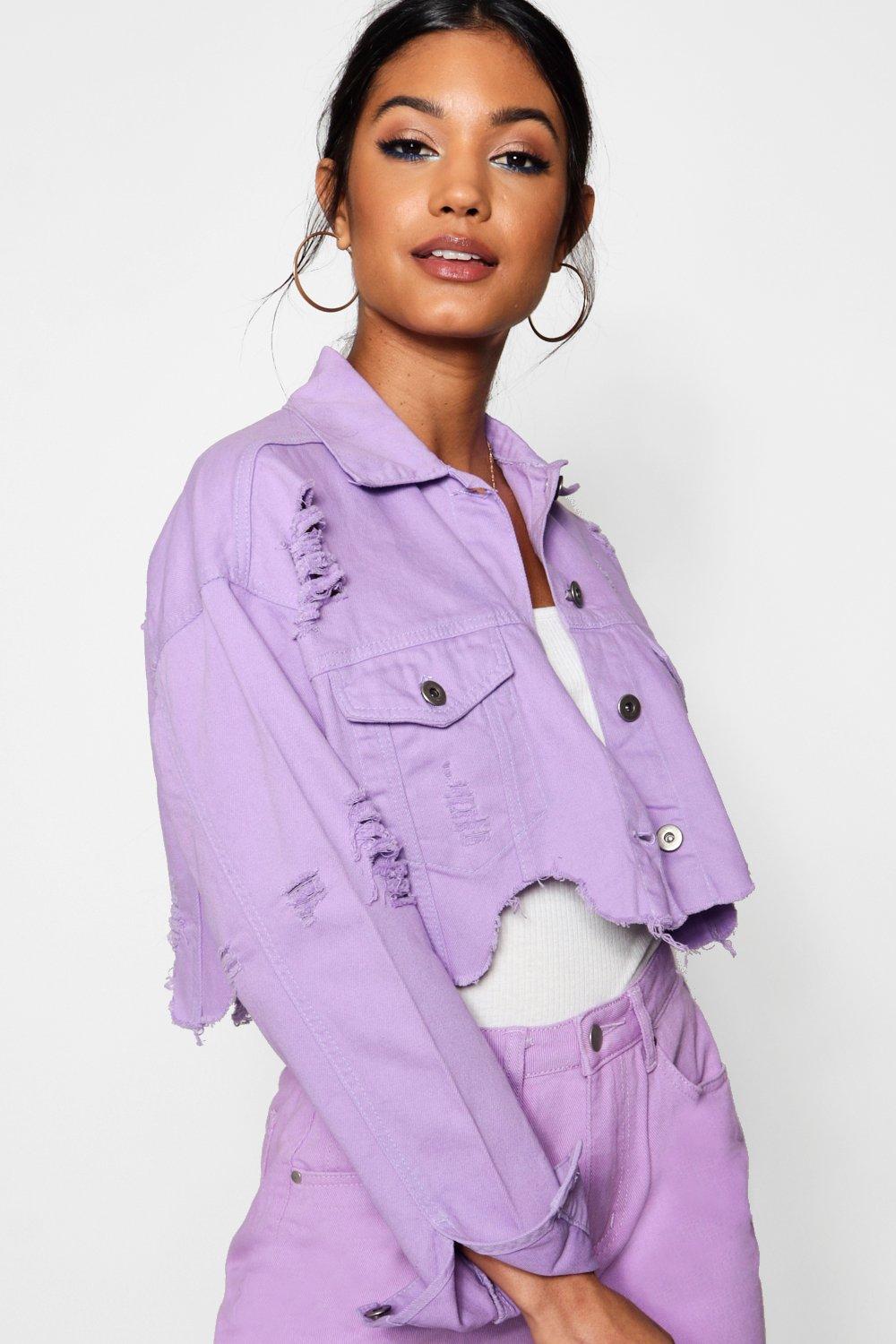 Anabelle Purple Crop Denim Jacket - Women, Best Price and Reviews