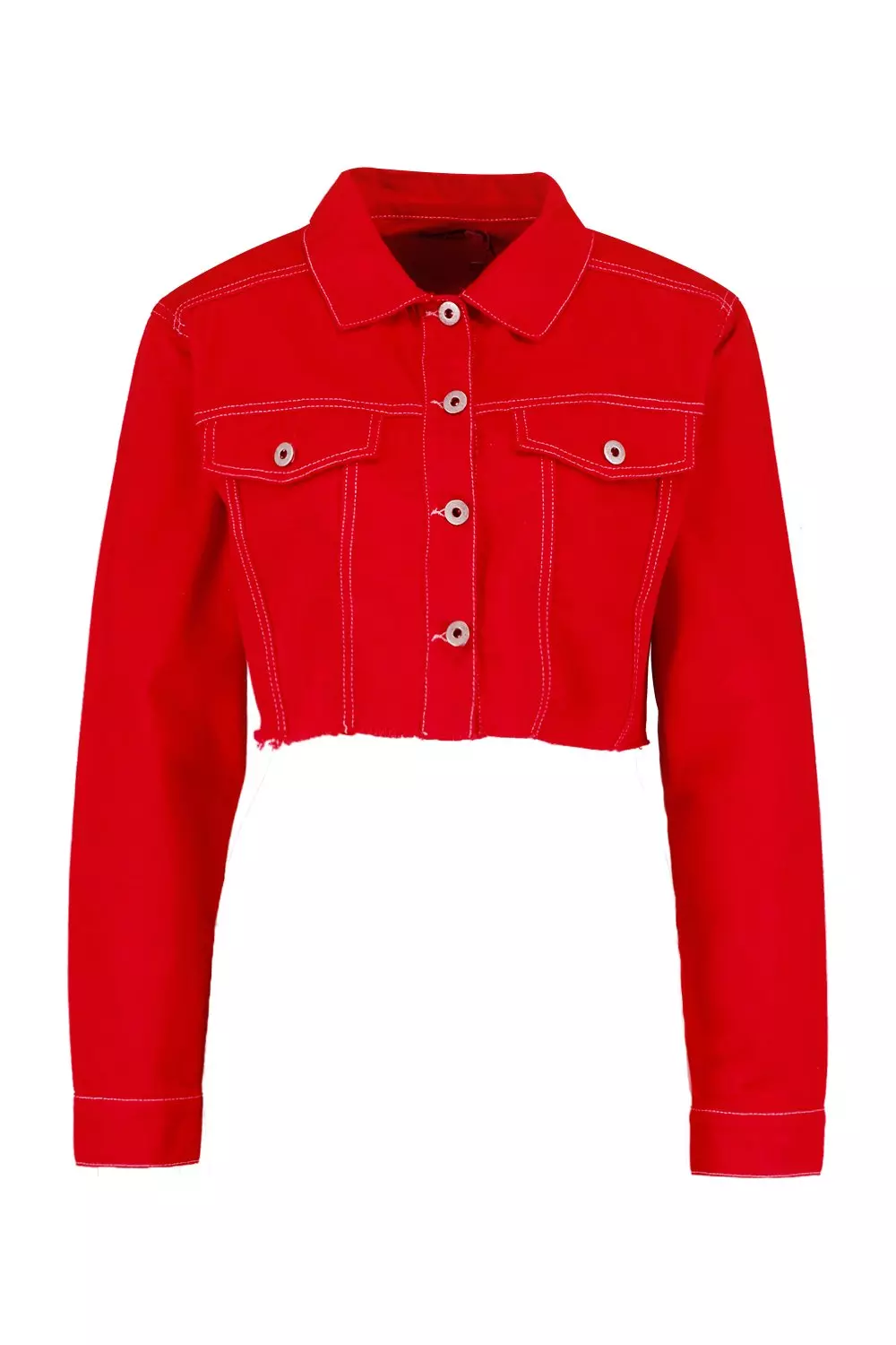 Boohoo red denim jacket sale