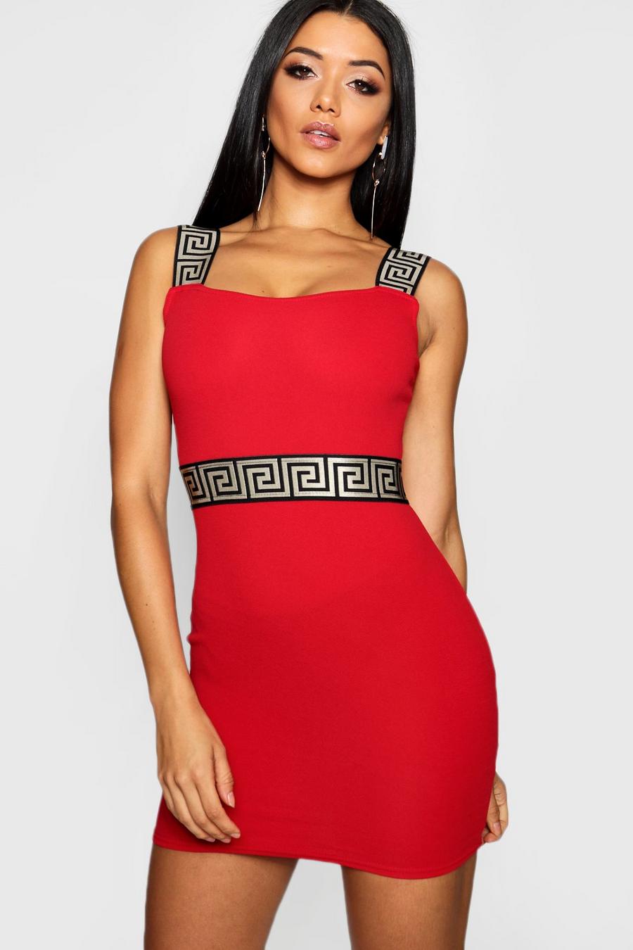 Geometrisches, figurbetontes Kleid mit Zierborte, Red image number 1