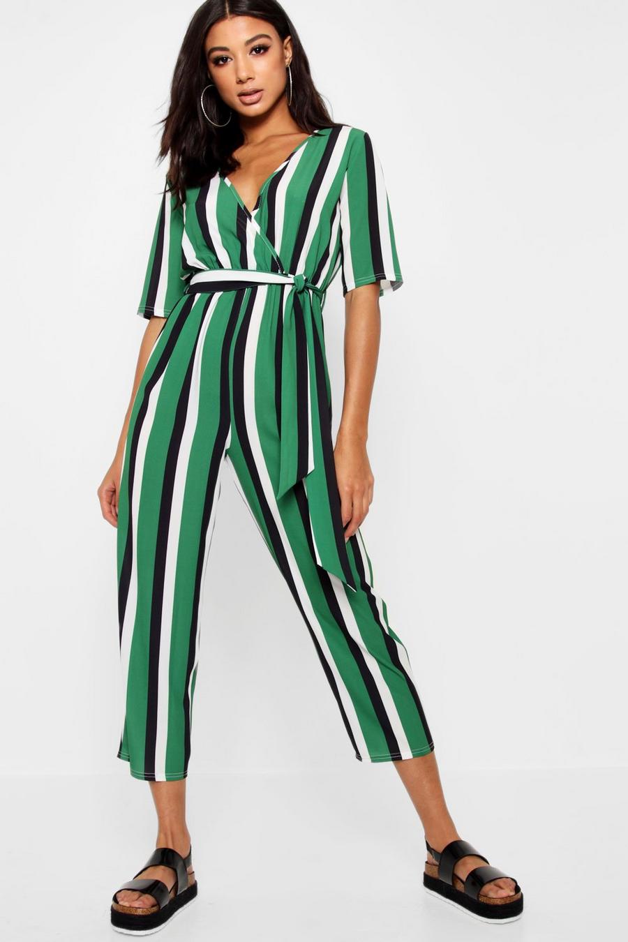 Striped Wrap Front Tapered Leg Jumpsuit image number 1