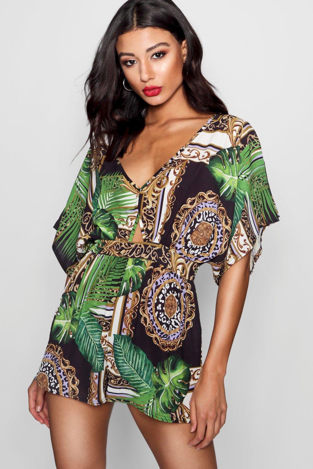 boohoo wrap mini dress in scarf print