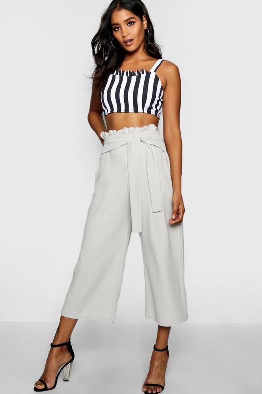 Boohoo Women Clothing Shorts Culottes Womens Crepe Paperbag Tie Waist Culottes 4 