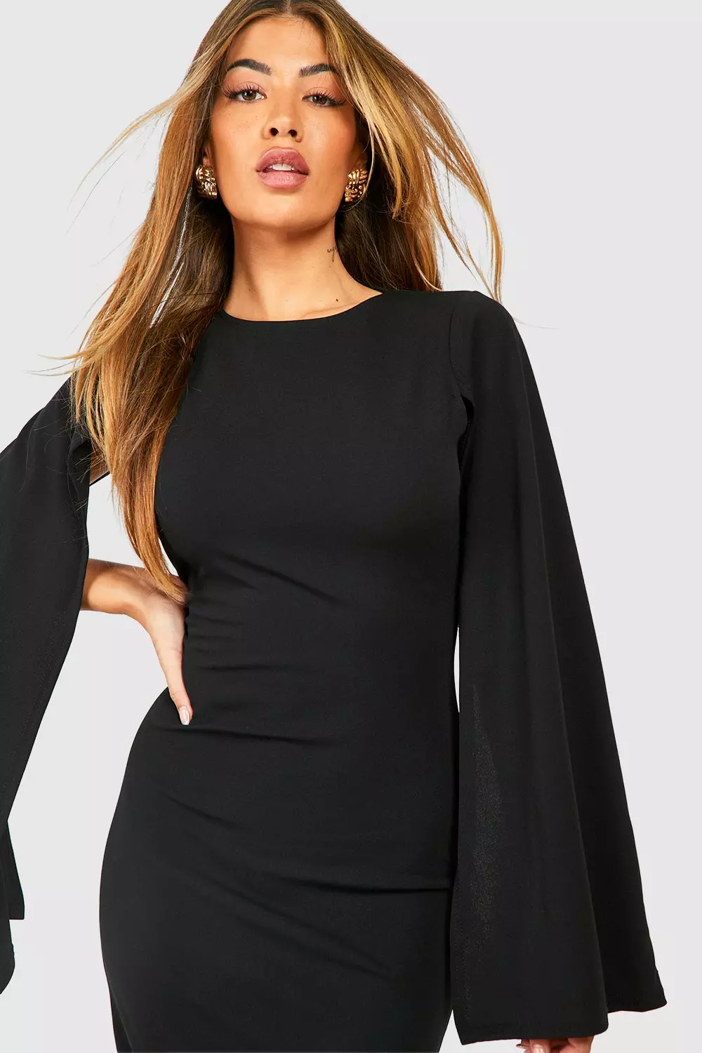 Cape sleeve on sale bodycon midi dress