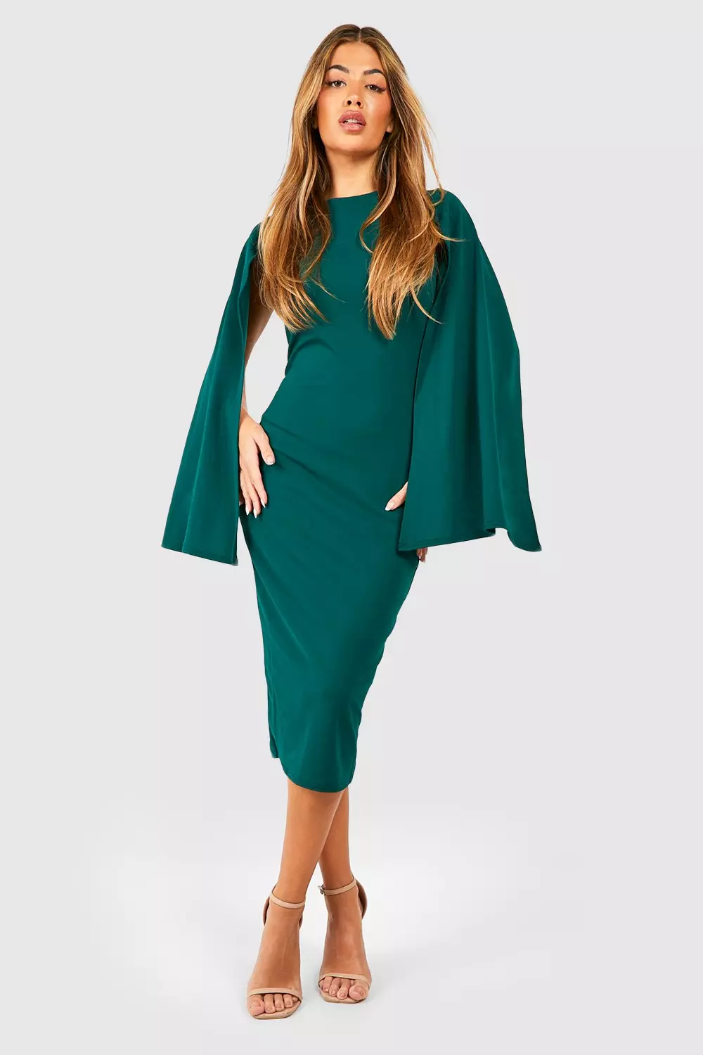 Cape sleeve 2025 bodycon midi dress